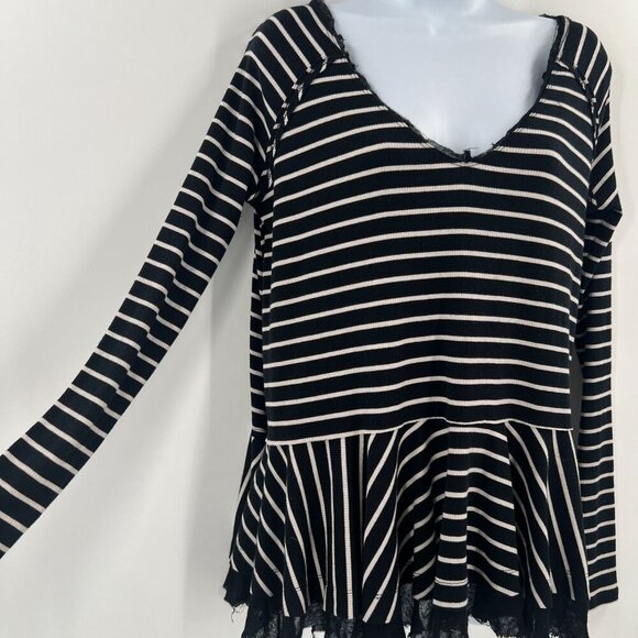 Free People S We The Free Stripe Peplum Top Ribbed Raw Hem 90s Grunge Knit - Picture 9 of 9